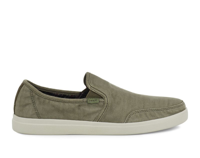 Sanuk Mens Vagabond Slip-On Sneaker Wash Vegan Olive Shoes | PSAWIG964